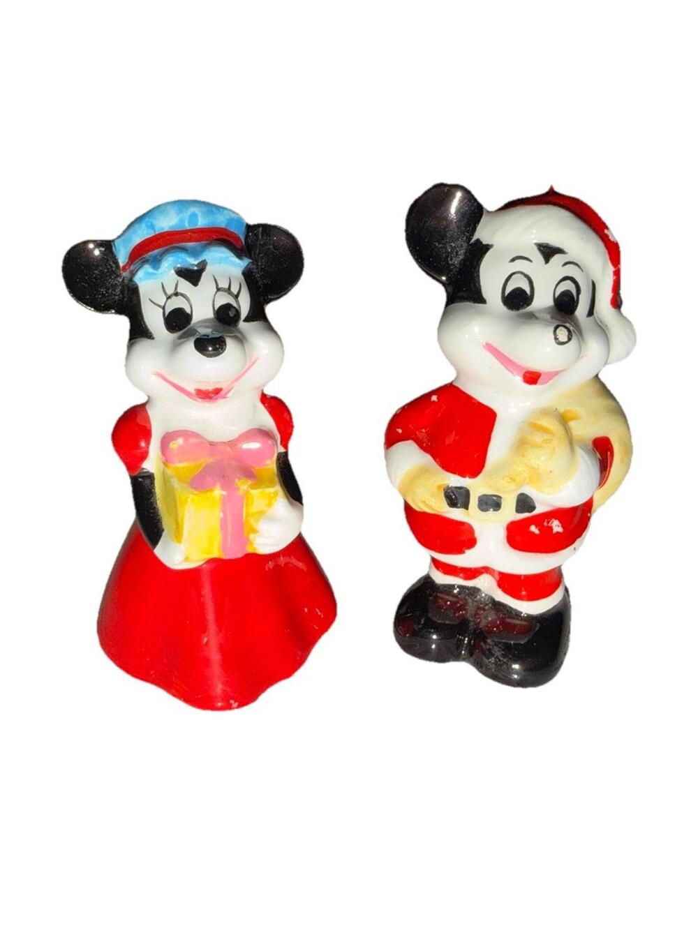 Vintage Disney Mickey Minnie Mouse Christmas Ceramic Figurines Ornaments Set